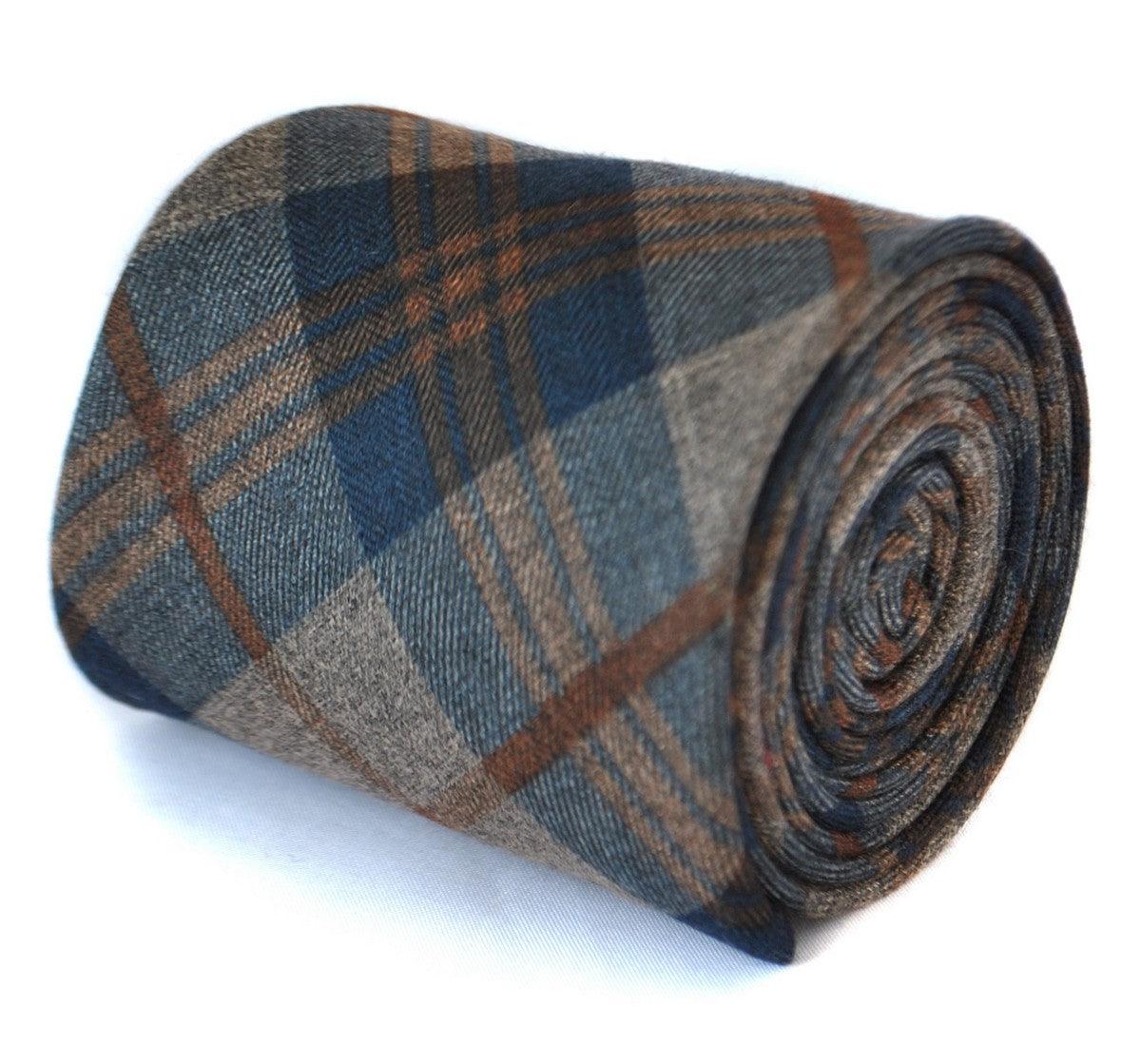 navy and brown check cotton tie