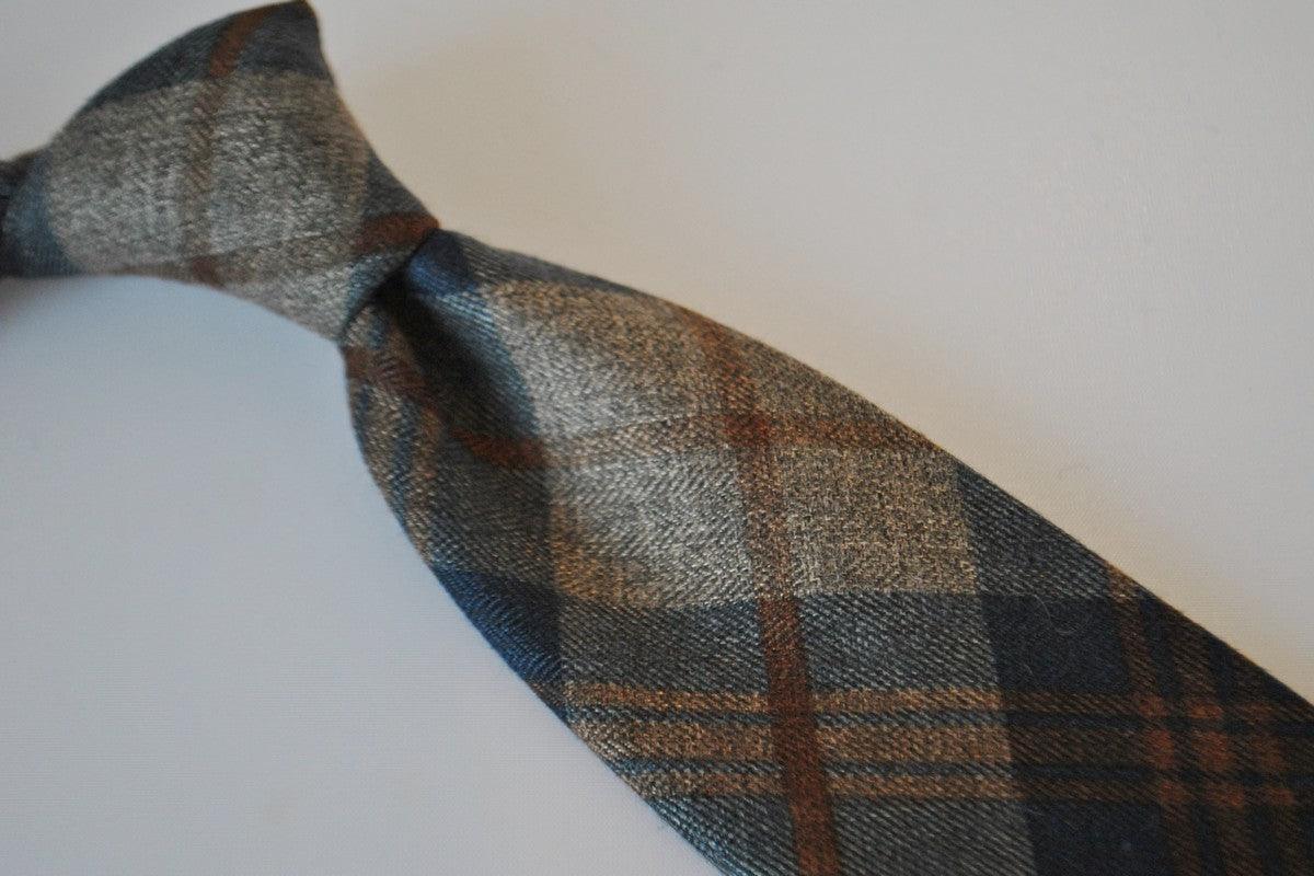 navy and brown check cotton tie