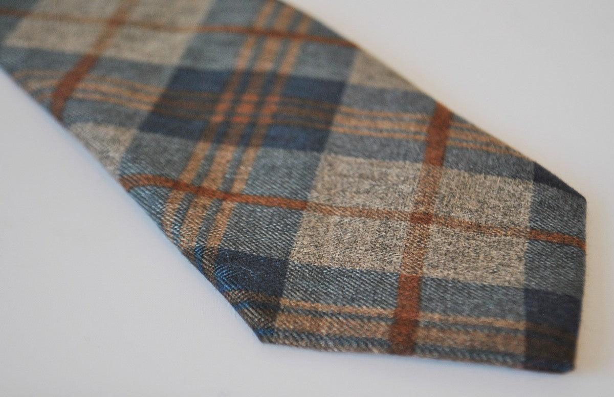 navy and brown check cotton tie