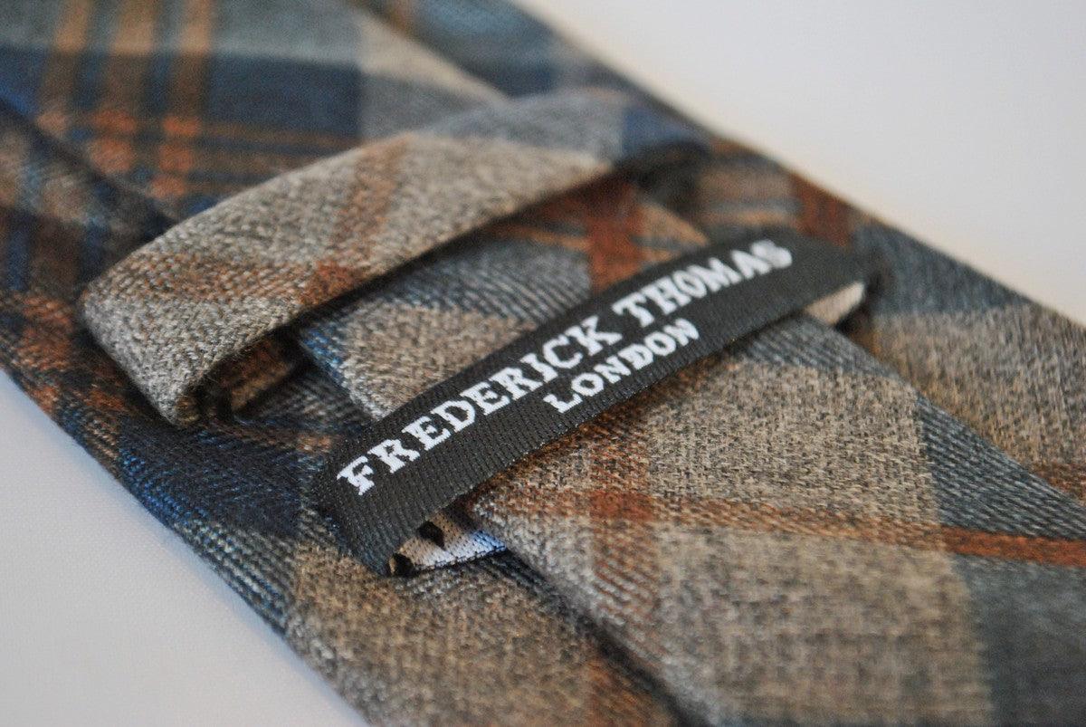 navy and brown check cotton tie