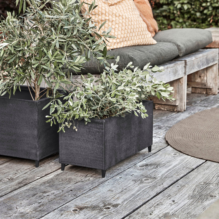 Set of 2 premium galvanized metal planters, large and medium, stylish rectangular design with drainage holes by Ella James at brixbailey.com