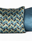 Geometric Chevron Hand Block Print Mashru Silk Cushion Cover - Blue Black