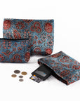 Hand-block Print Silk Travel Case Set of 3 - Blue Red Black Floral