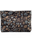 Ajrakh Hand-block Print Silk Travel Case - Set of 3 - Black Gold Blue Floral Vine