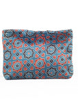 Ajrakh Hand-block Print Silk Travel Case - Set of 3 - Blue Red Black Geometric Flower