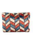 Ajrakh Hand-block Print Silk Travel Case - Set of 3 - Off-white Red Blue Chevron