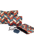 Ajrakh Hand-block Print Silk Travel Case - Set of 3 - Off-white Red Blue Chevron