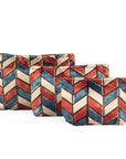 Ajrakh Hand-block Print Silk Travel Case - Set of 3 - Off-white Red Blue Chevron