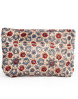 Ajrakh Hand-block Print Silk Travel Case - Set of 3 - Off-white Red Blue Floral