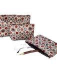 Ajrakh Hand-block Print Silk Travel Case - Set of 3 - Off-white Red Blue Floral