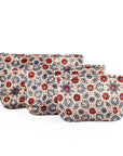 Ajrakh Hand-block Print Silk Travel Case - Set of 3 - Off-white Red Blue Floral