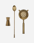Premium antique brass cocktail set, stylish stainless steel bar tools with measuring cup, strainer, shaker, ice bucket, tongs by Ella James at brixbailey.com