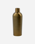 Premium six-piece antique brass barware set, stylish stainless steel cocktail shaker, strainer, stirrer, measuring cup, ice bucket, tongs by Ella James at brixbailey.com
