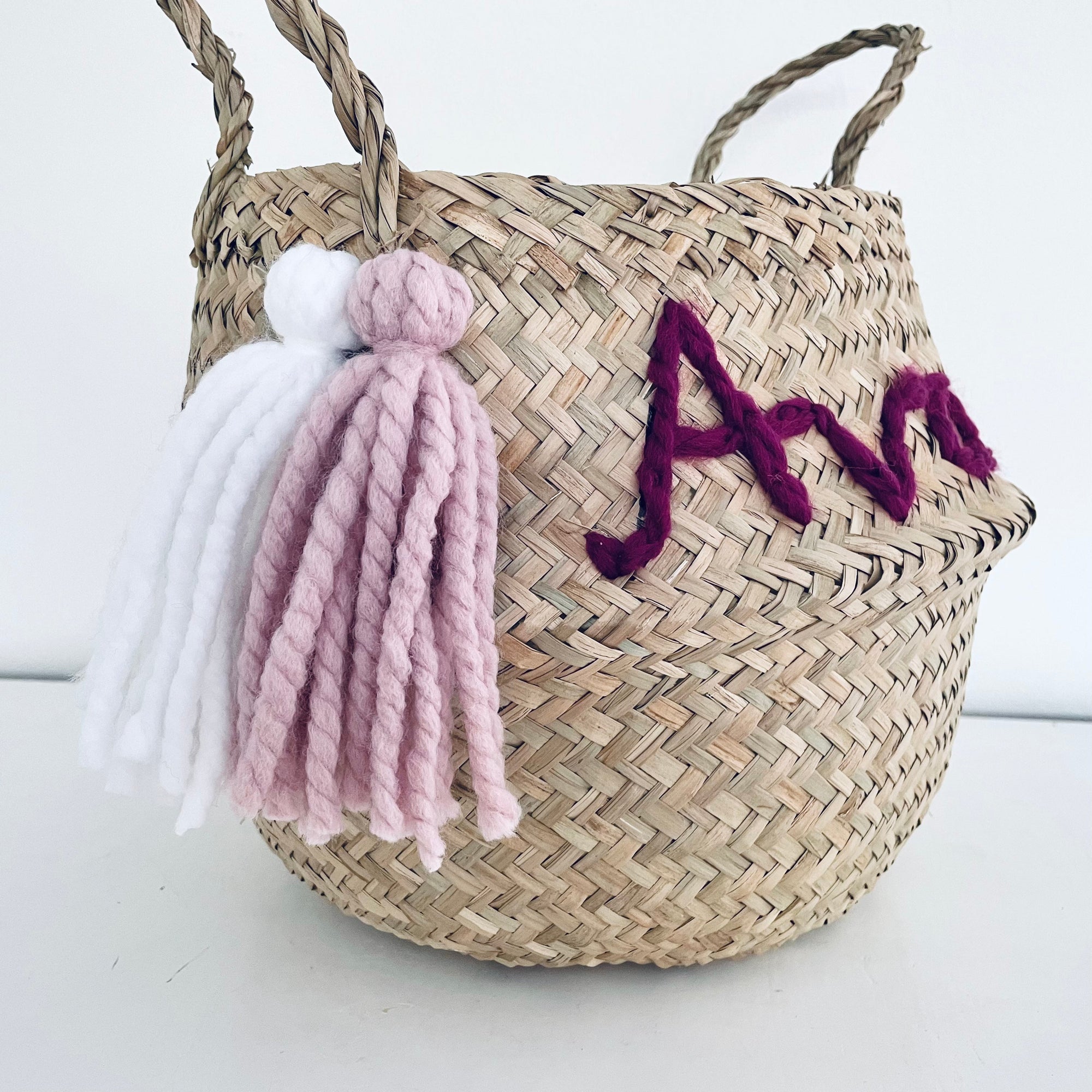 Pink Personalised tassel name basket - Small
