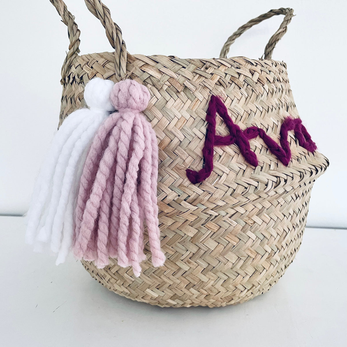 Pink Personalised tassel name basket - Large