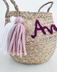 Pink Personalised tassel name basket - Large