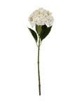 White artificial hydrangea stem with lifelike petals, pristine white color, and sturdy green stem for floral arrangements. by sostter at brixbailey.com