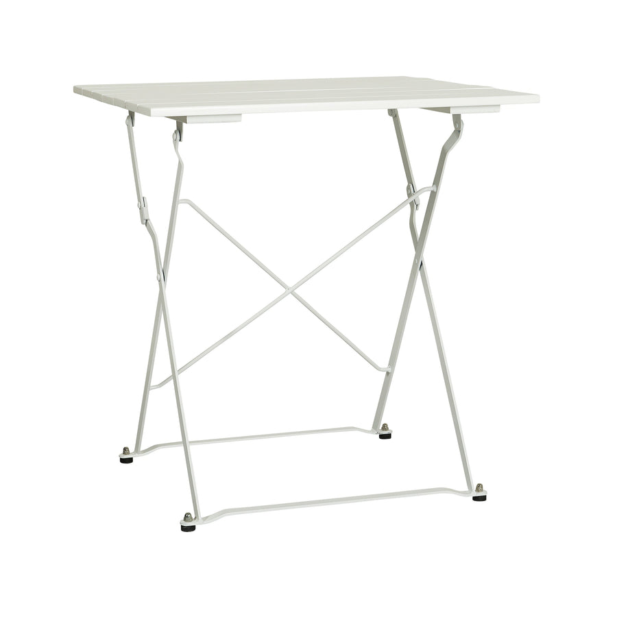 Modern white iron bistro table and chairs set, stylish folding patio furniture for balcony or garden, compact and space-saving by Ella James at brixbailey.com