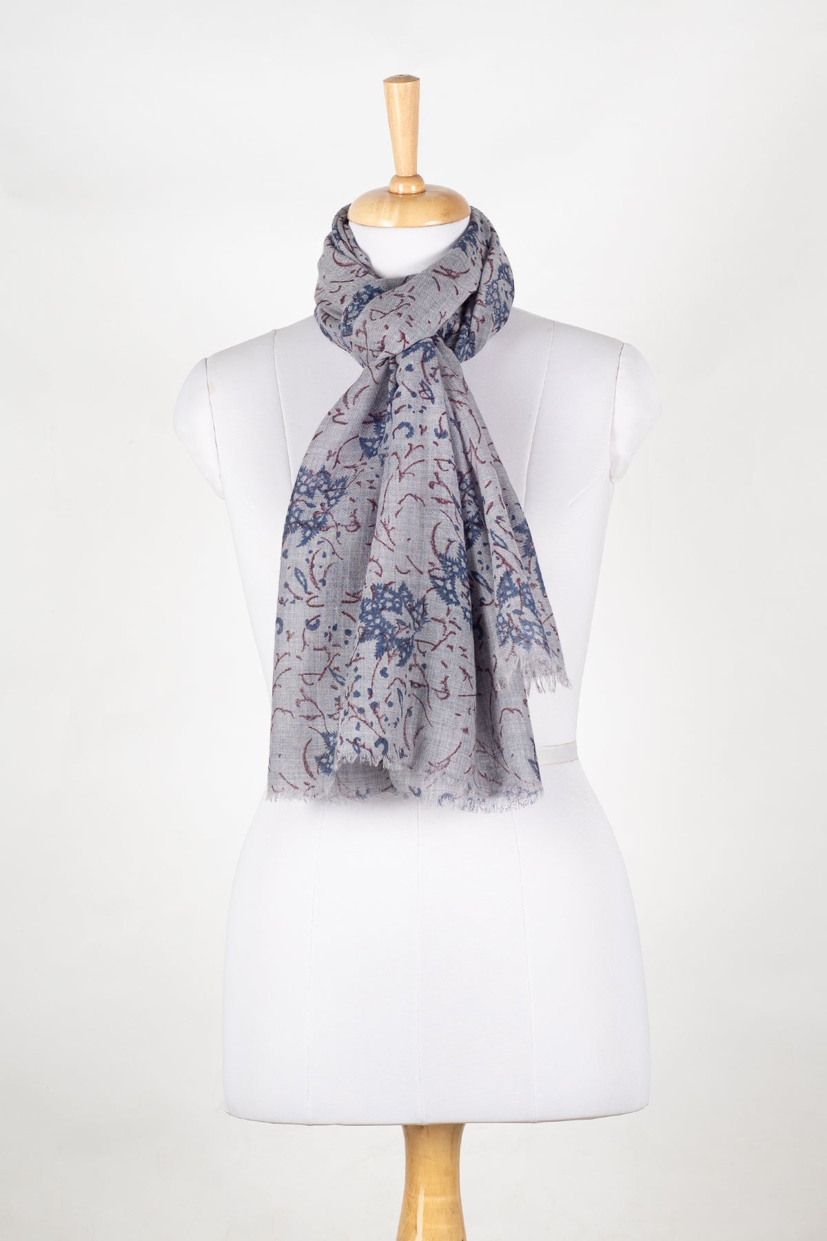 Leaves and Twigs Merino Wool Scarf - Grey