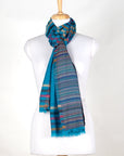 Vivid Stripes Reversible Cashmere Wool Scarf – Turquoise Multi | SVEŽElife