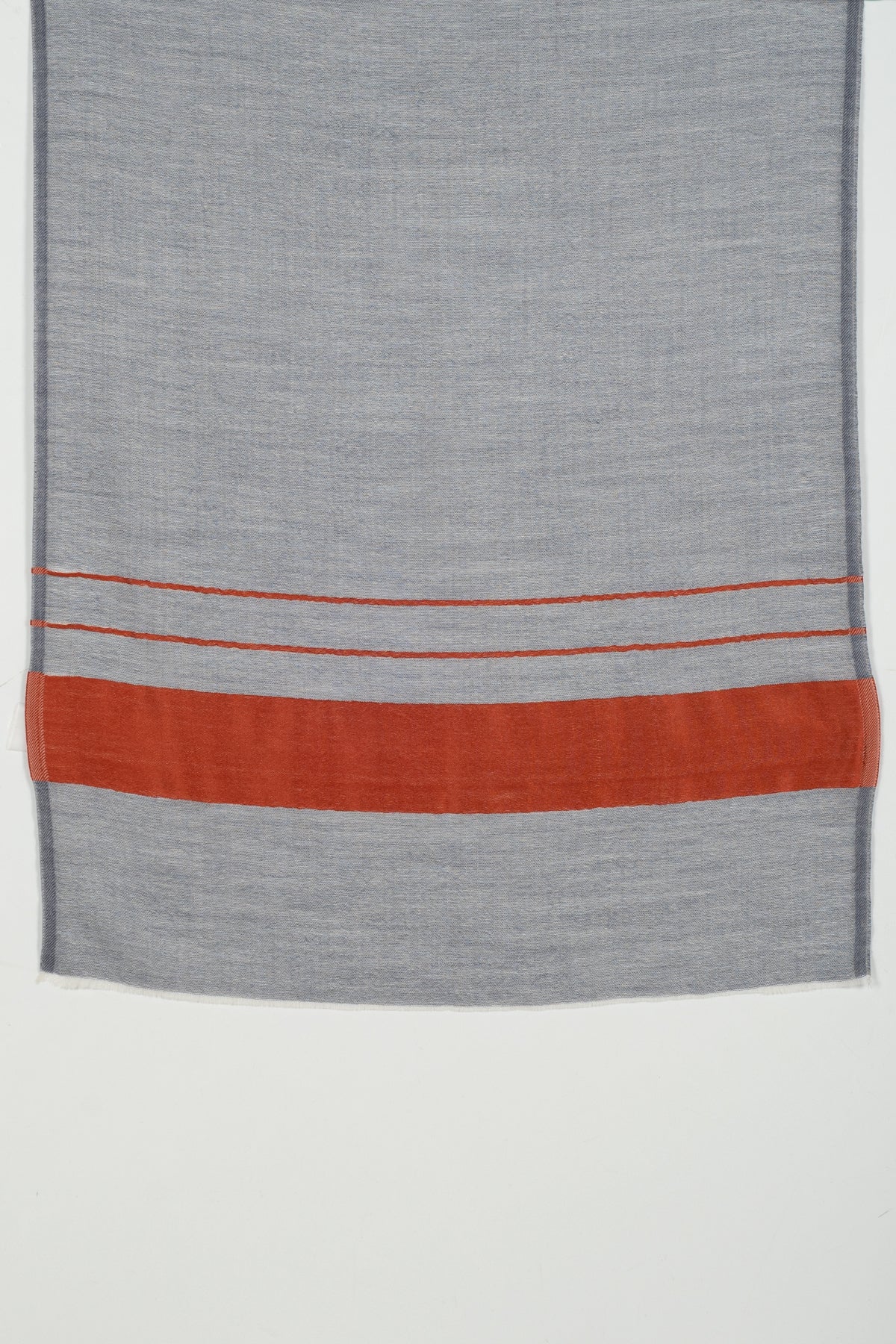 Bordered Stripe Cashmere Wool Scarf – Grey &amp; Orange