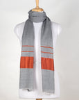 Bordered Stripe Cashmere Wool Scarf – Grey & Orange