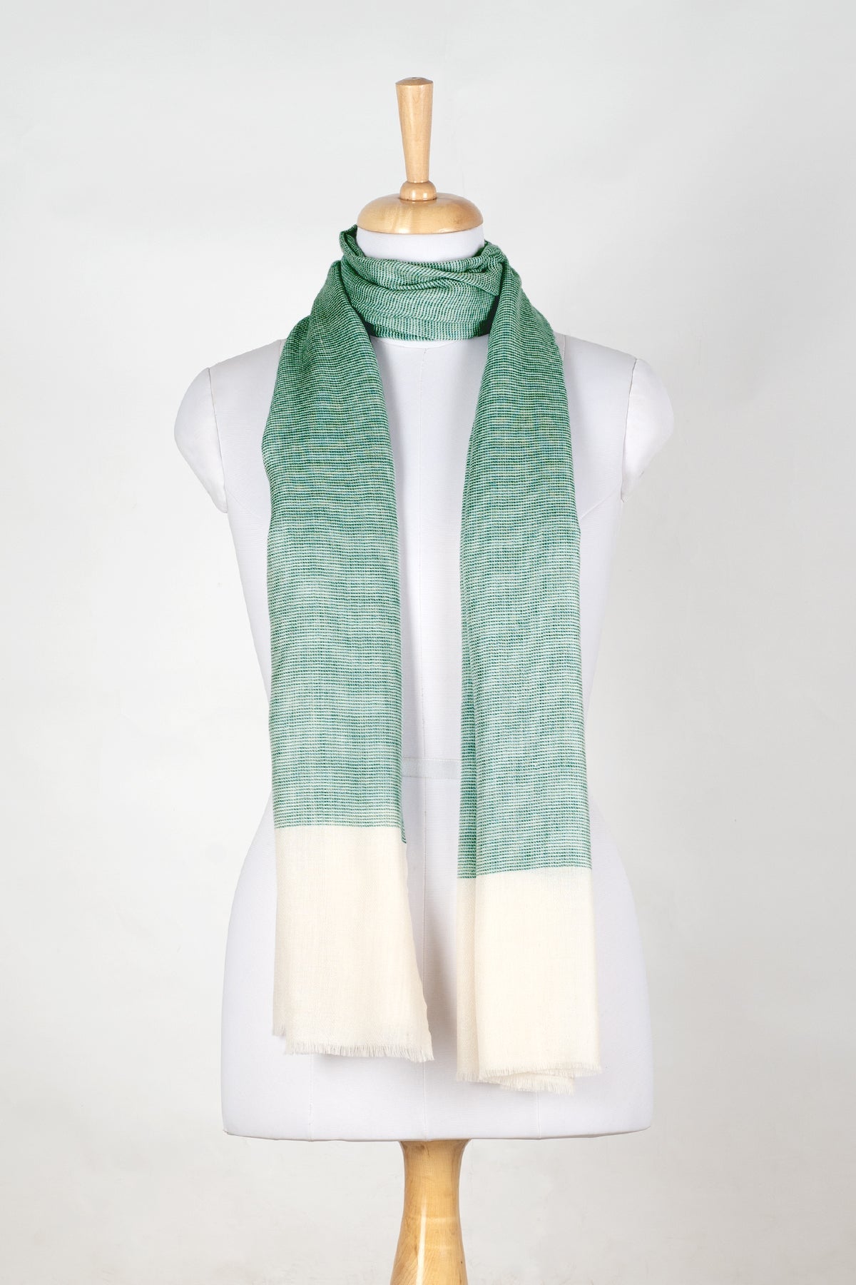 Micro Squares Cashmere Wool Scarf – Bottle Green &amp; Off-White