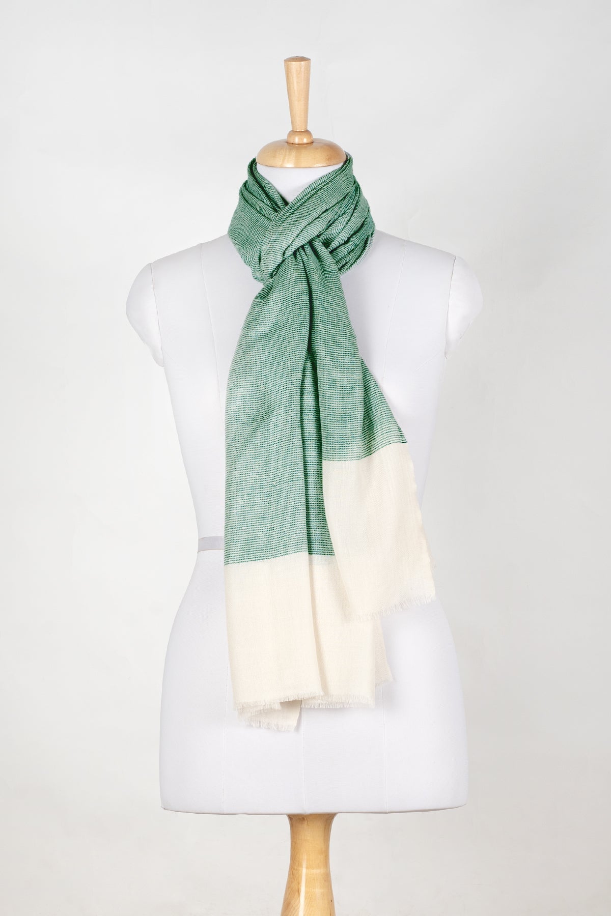 Micro Squares Cashmere Wool Scarf – Bottle Green &amp; Off-White
