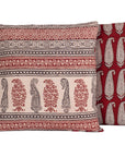 Paisley and Geometric Pattern Bagh Hand Block Print Cotton Cushion Cover - Red Black