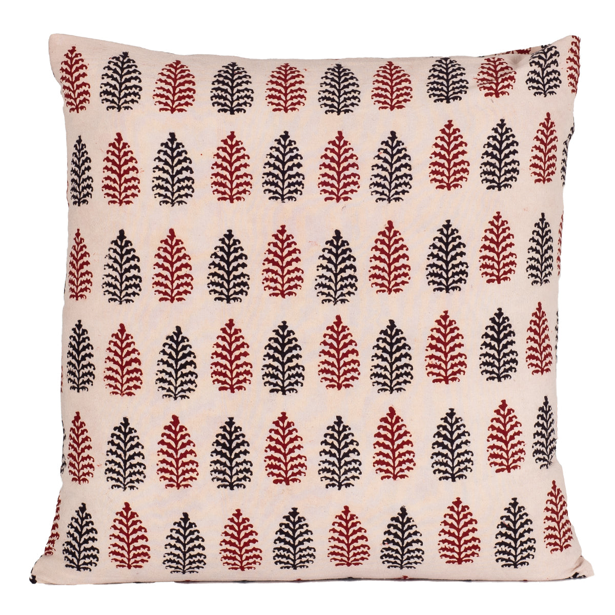 Paisley and Pine Bagh Hand Block Print Cotton Cushion Cover - Red Black