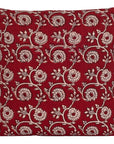 Floral Vine Bagh Hand Block Print Cotton Cushion Cover - Red
