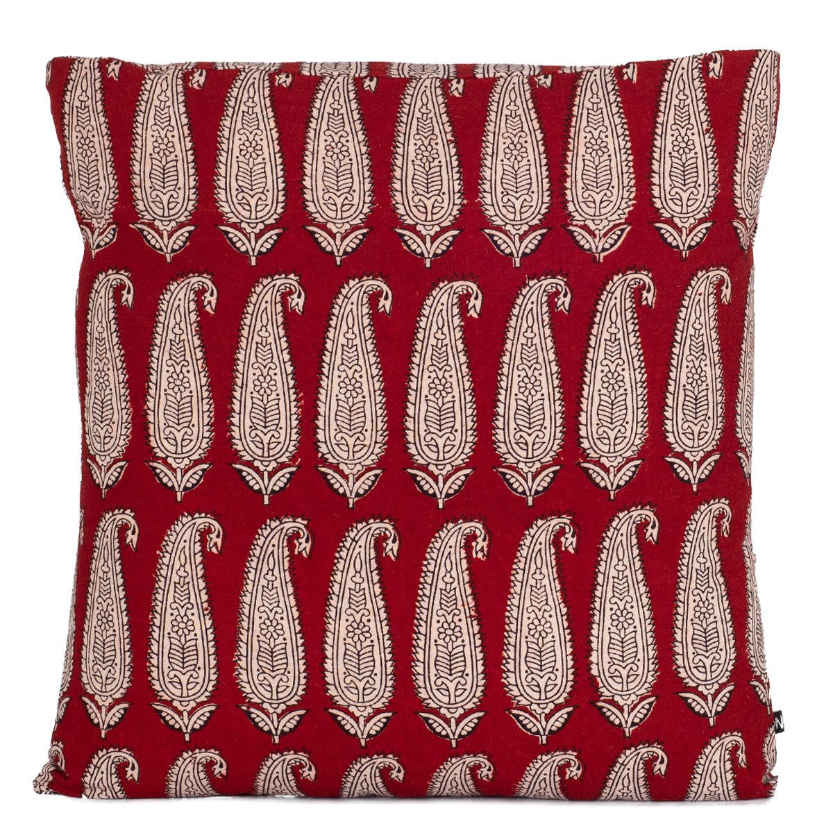 Paisley Bagh Hand Block Print Cotton Cushion Cover - Red