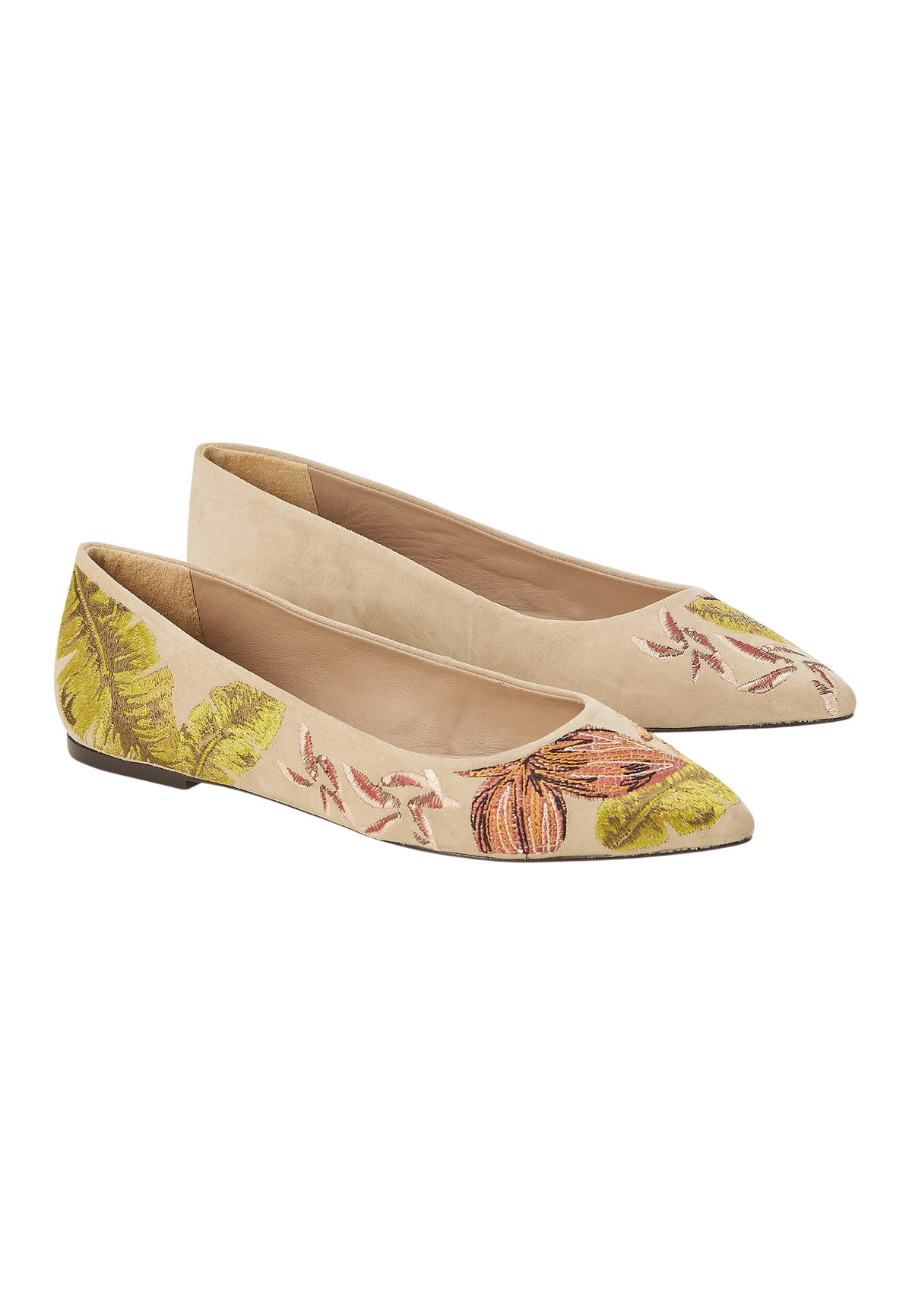 Pindaiva Beige Suede Embroidered Ballerinas