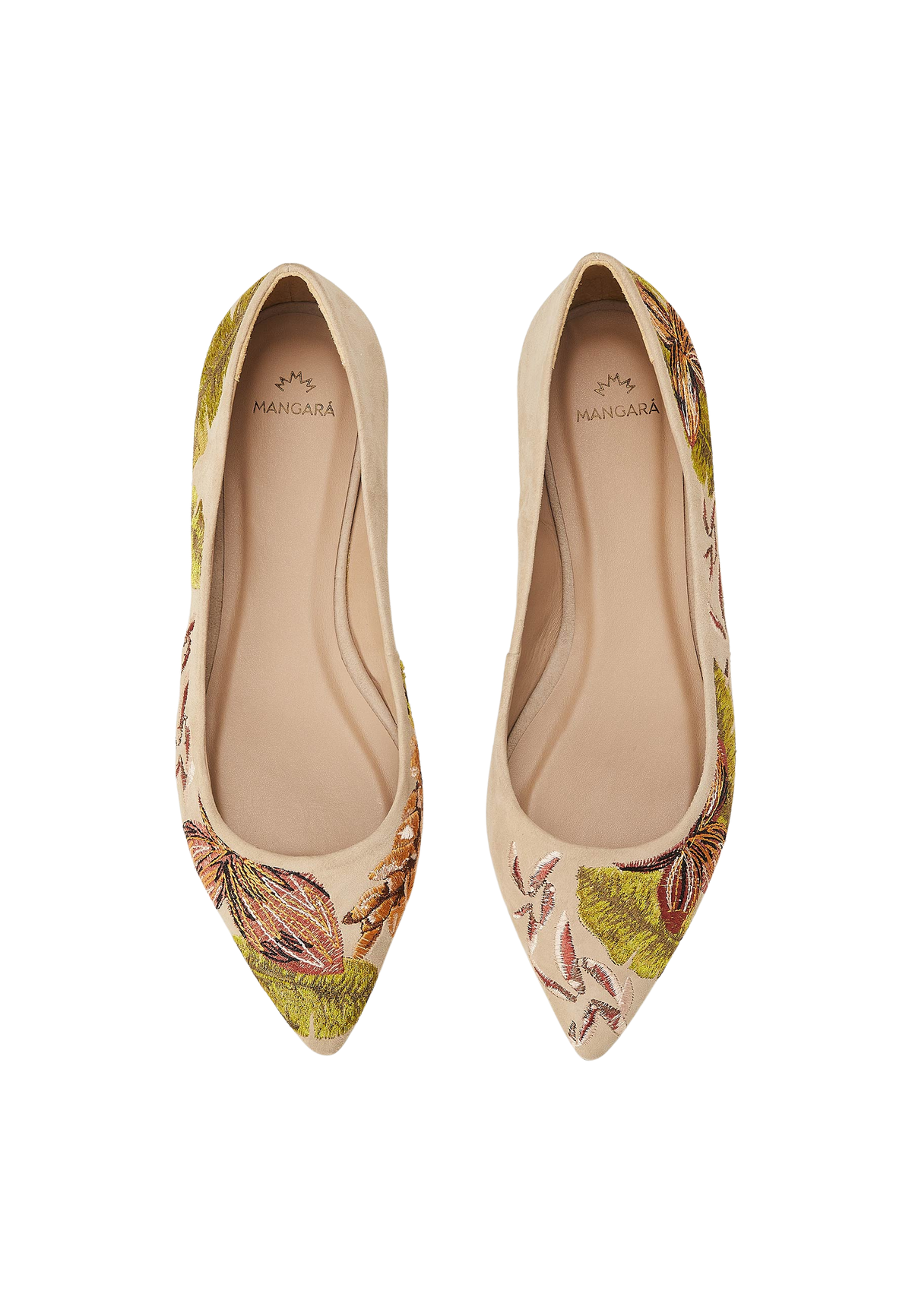 Pindaiva Beige Suede Embroidered Ballerinas