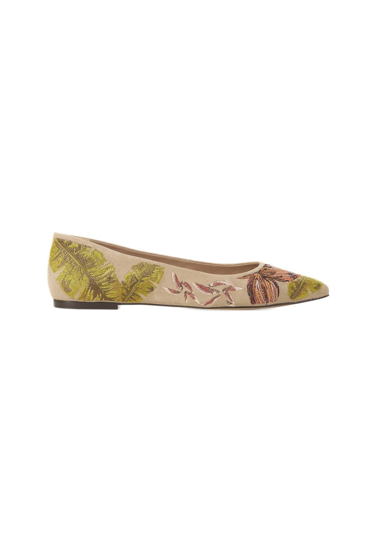 Pindaiva Beige Suede Embroidered Ballerinas