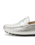 Angico Silver Leather Driving Loafers – Flat Penny Moccasins