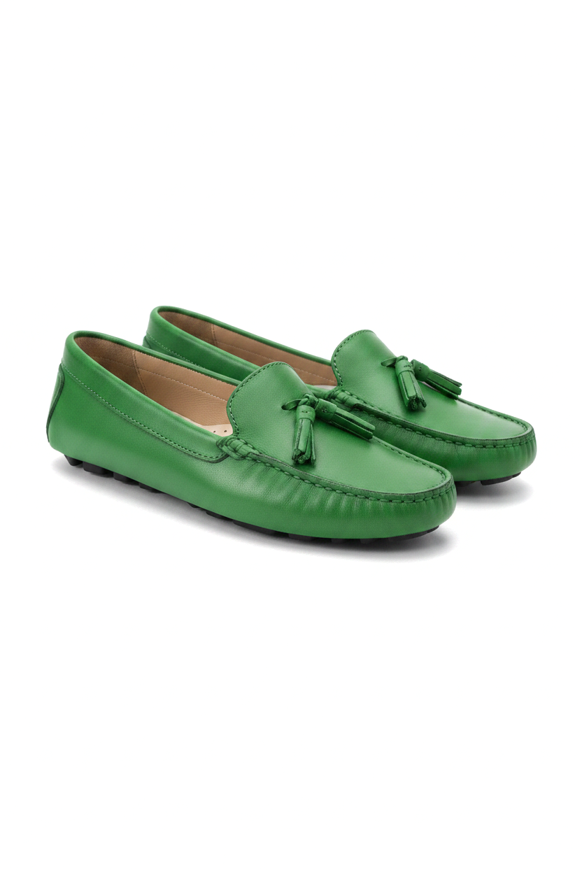 Caviúna Green Calf Leather Tassel Loafers – Flat