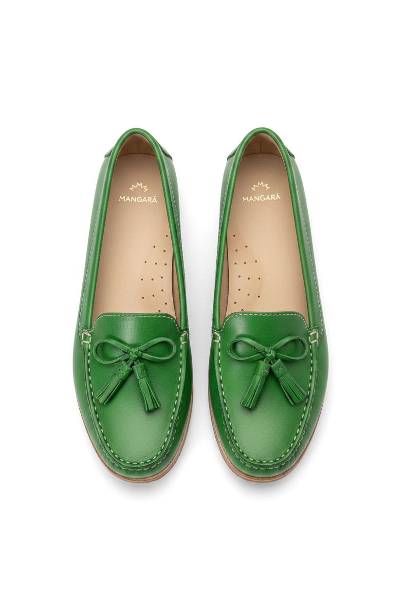 Caviúna Green Calf Leather Tassel Loafers – Flat