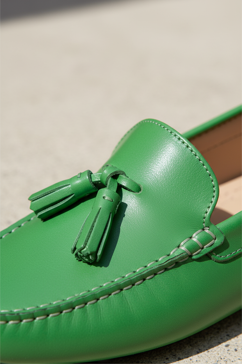 Caviúna Green Calf Leather Tassel Loafers – Flat
