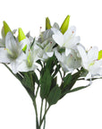 Premium white artificial lily stems with 3 realistic blooms, perfect for home decor by sostter at brixbailey.com