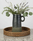 Navy Ceramic Jug with Rustic Stoneware Base