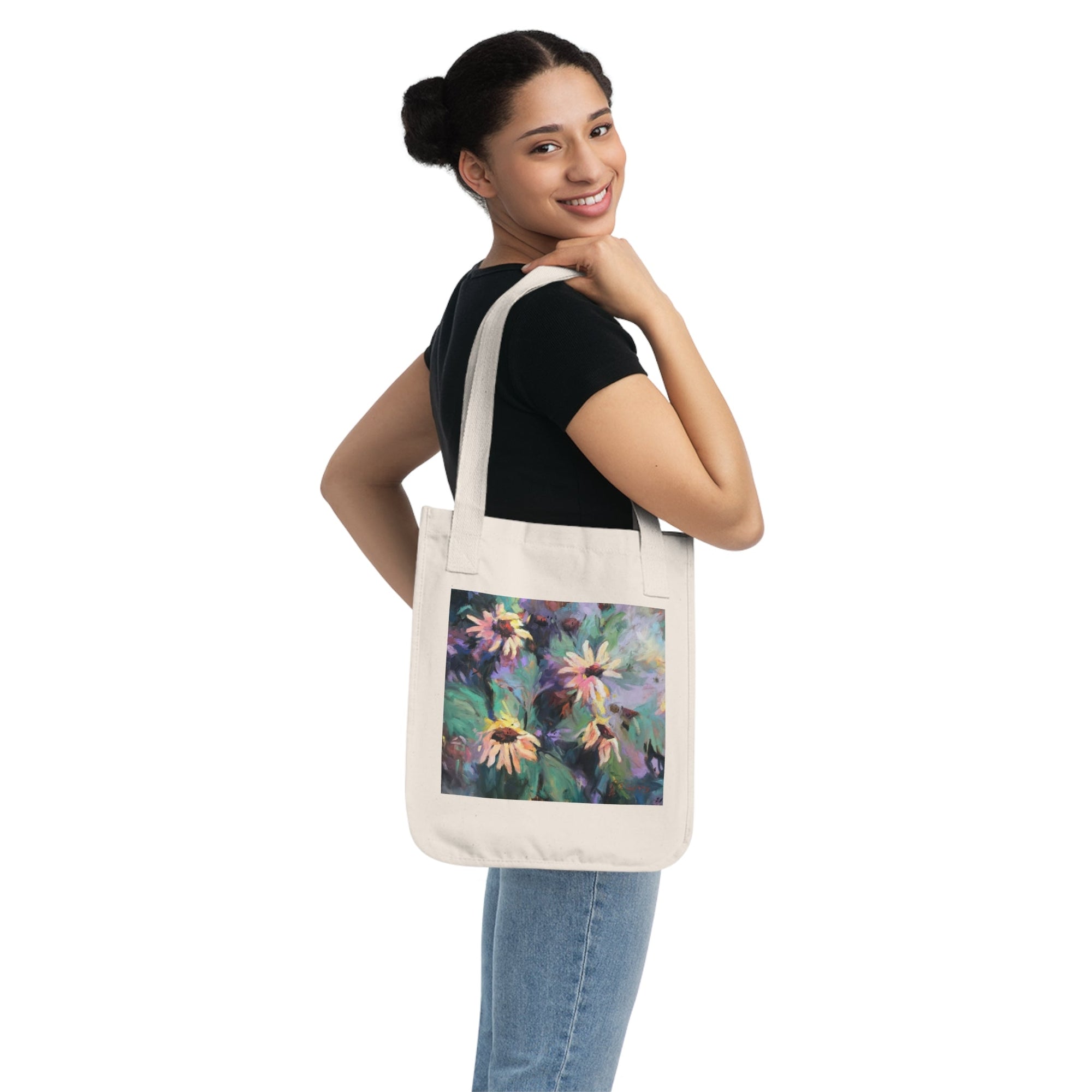 Organic Canvas Tote Bag with &#39;Eastern Light Wildflowers&#39; I Original Artwork by American Artist Barbara Cleary