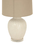 Woven Ceramic Lamp with Linen Shade