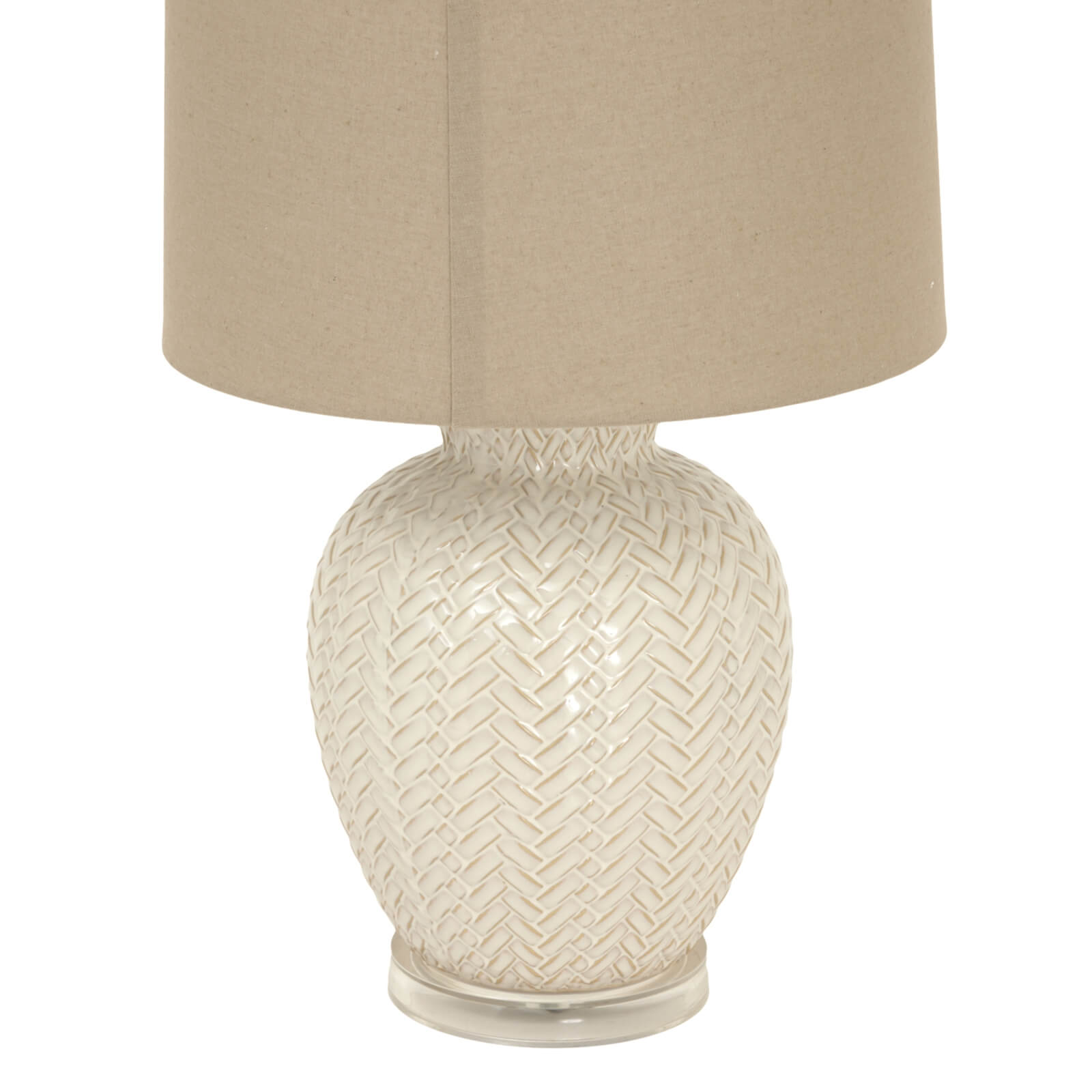 Handcrafted Ceramic Lamp with Woven Detailing and Linen Shade