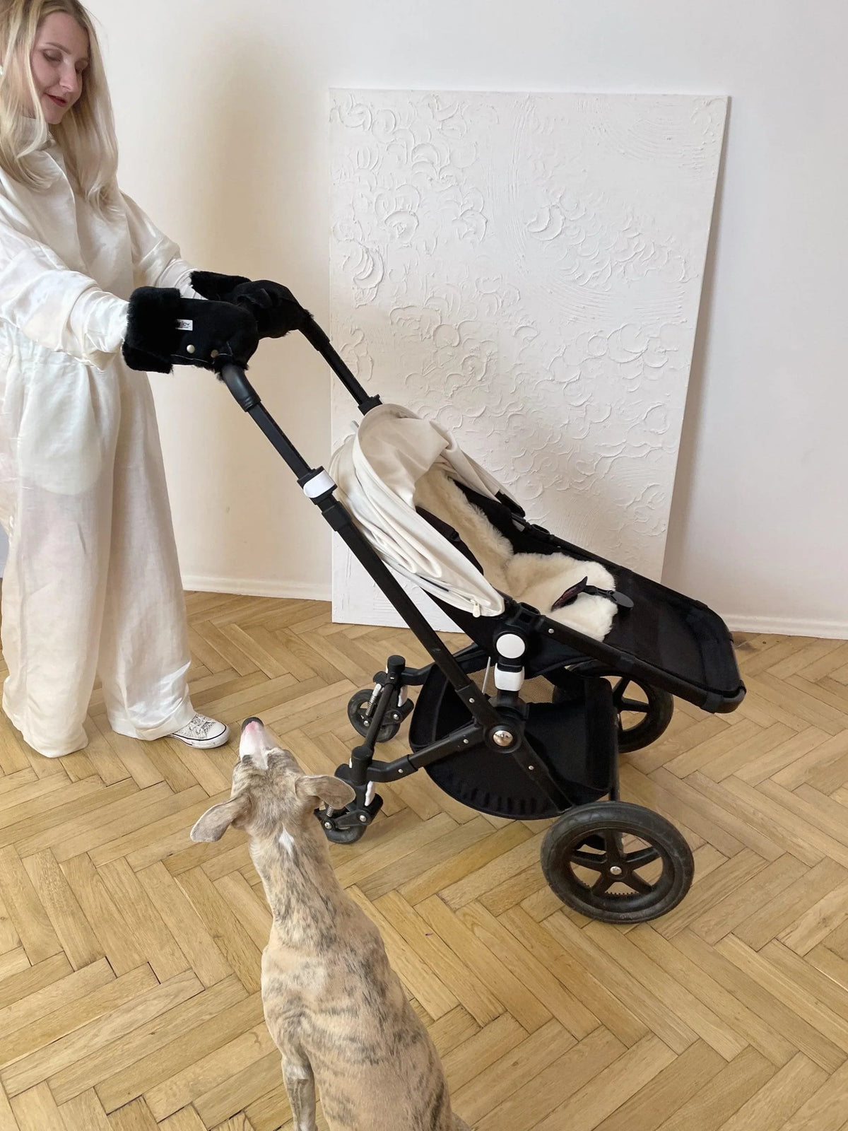 Waterproof Natural Wool Stroller Hand Muffs - Black&amp;Charcoal