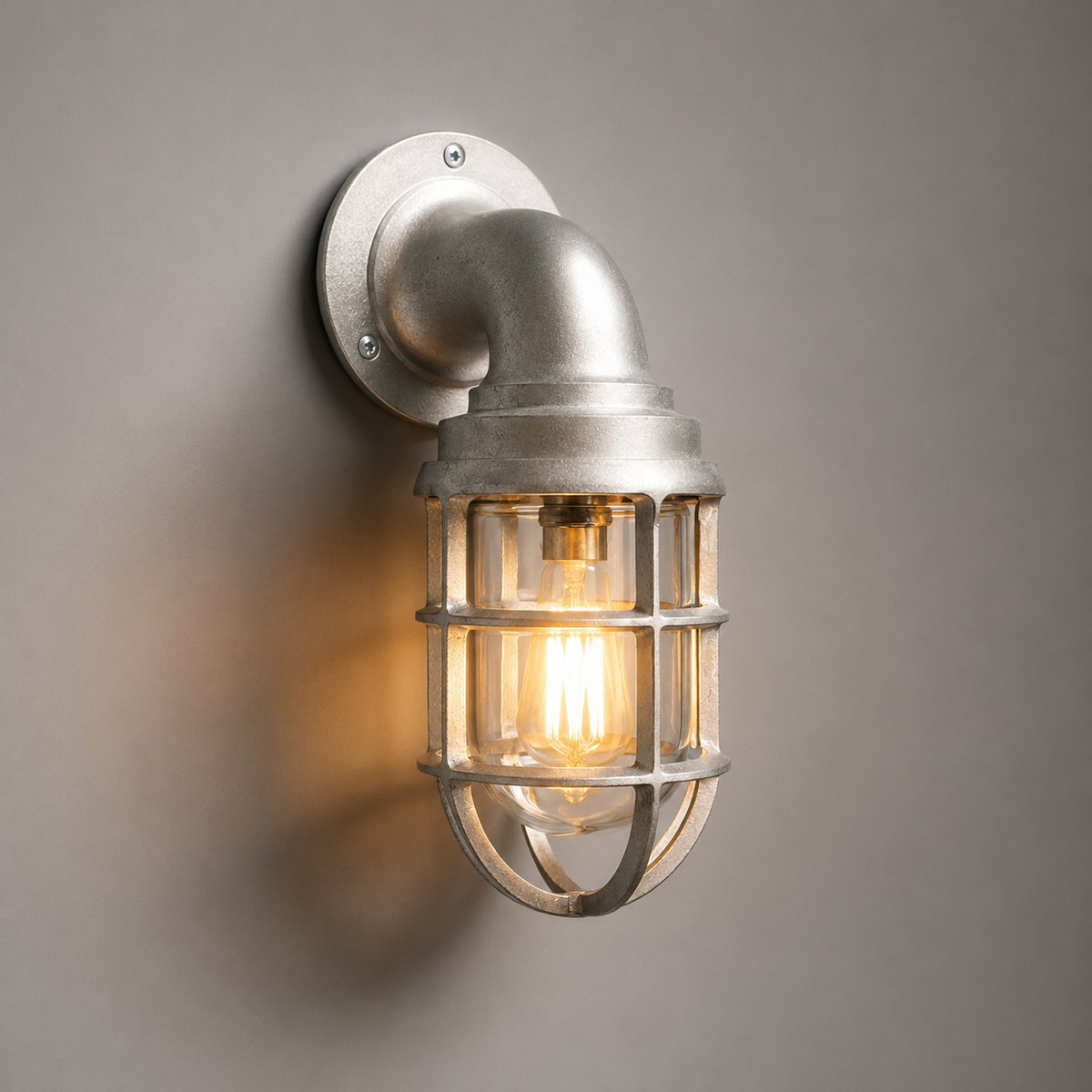 Beachamwell Raw Cast Swan Neck Wall Light - IP65
