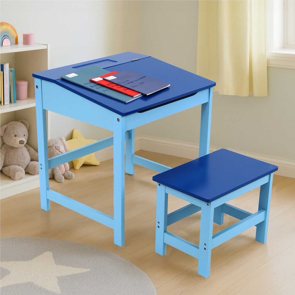 Jordan Blue Kids Desk and Stool Set with Storage
