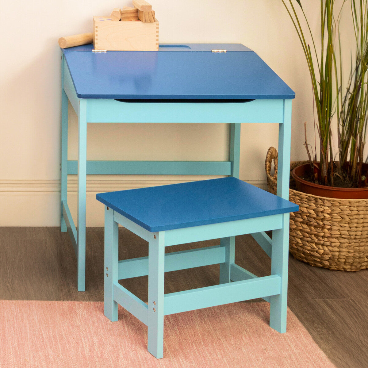 Jordan Blue Kids Desk and Stool Set with Storage