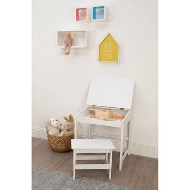 Jordan White Kids Desk and Stool Set with Storage