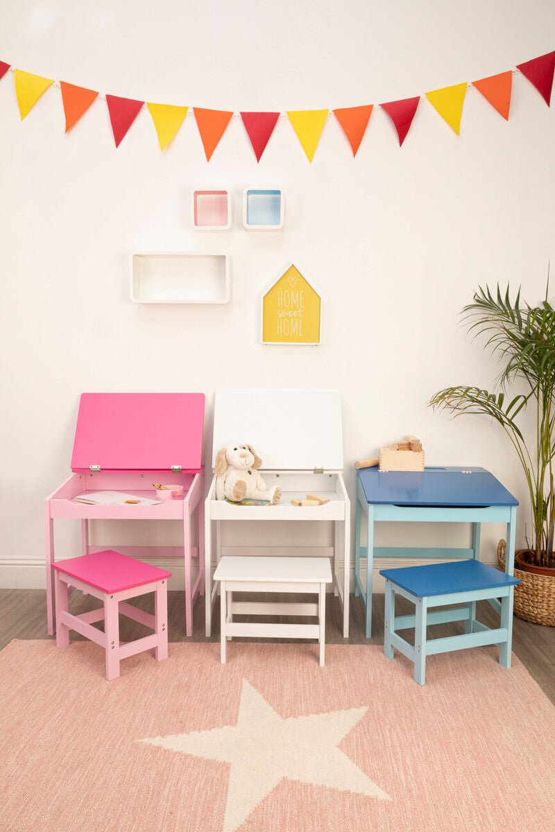 Jordan White Kids Desk and Stool Set with Storage